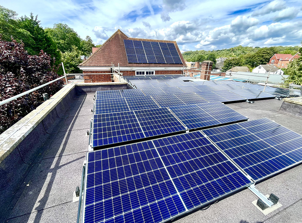 Solar panels on the roof of a building